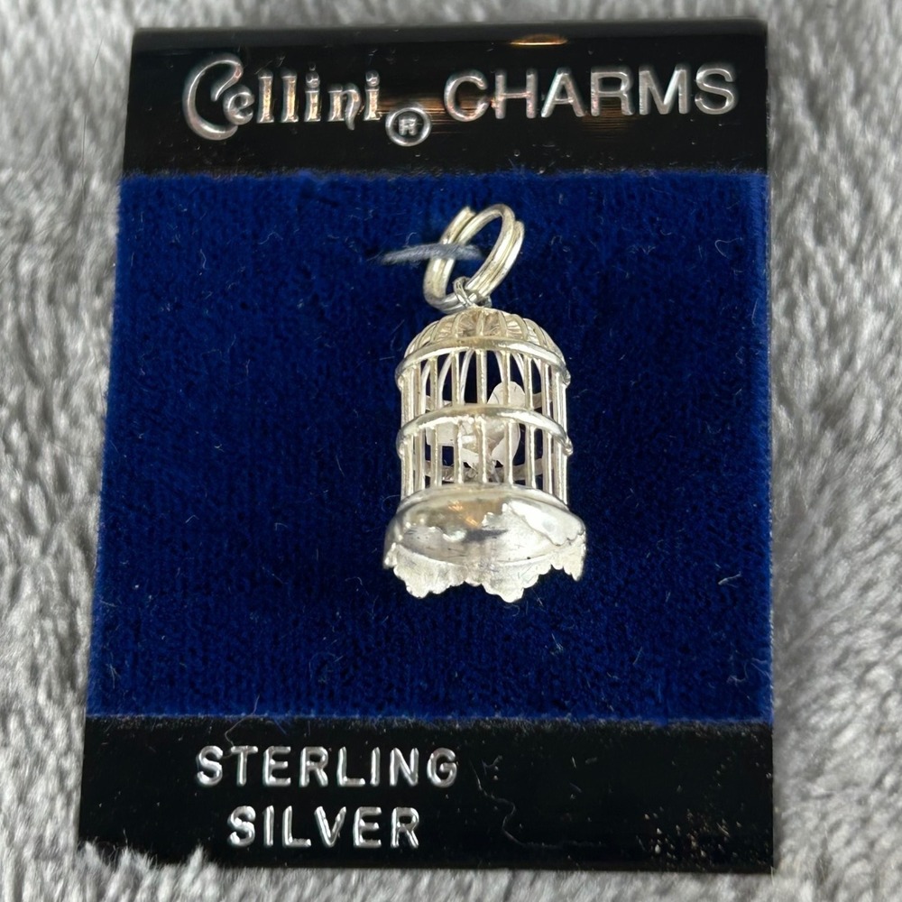 Cellini Sterling Silver Birdcage Charm Vintage New Old Stock Jewelry Pendent